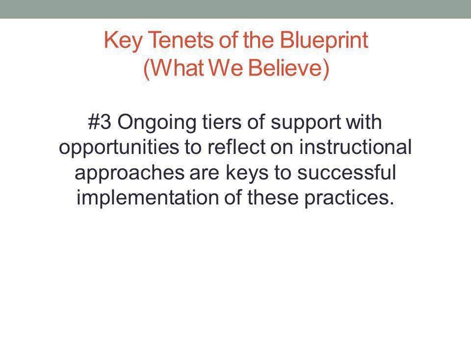 Key Tenets of the Blueprint (What We Believe) #3 Ongoing tiers of support with opportunities to reflect on instructional approaches are keys to successful implementation of these practices.
