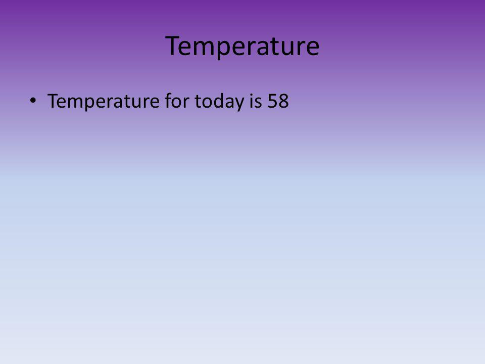 Temperature Temperature for today is 58