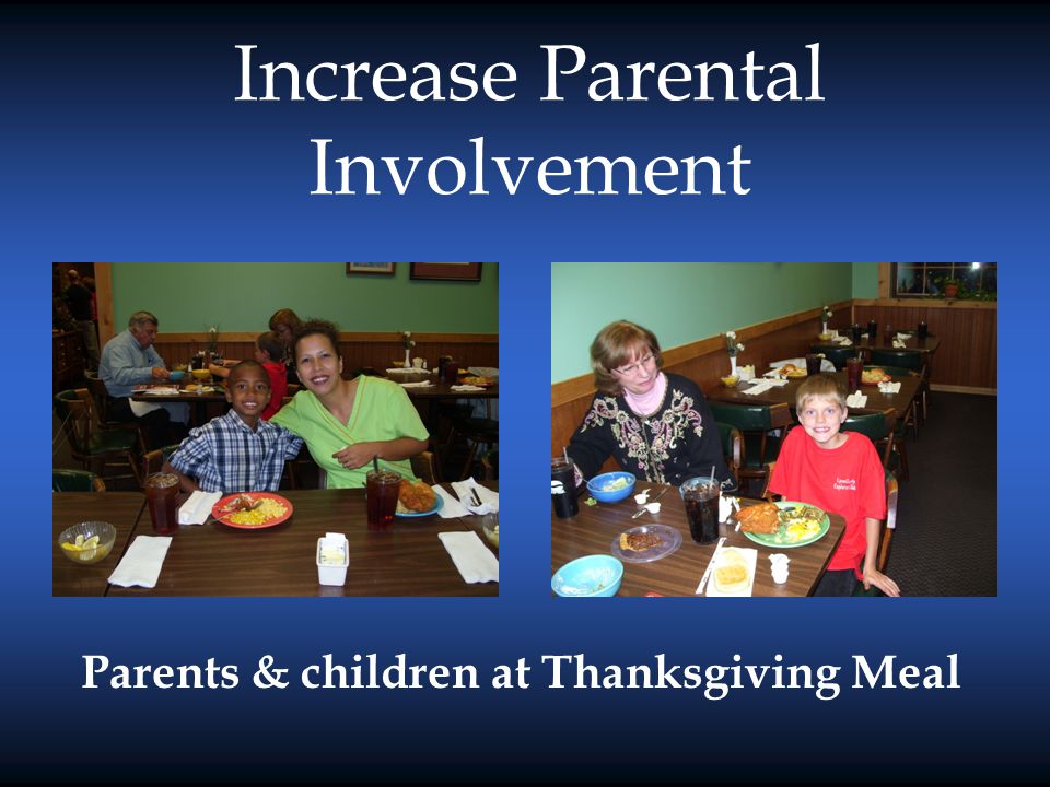 Increase Parental Involvement Parents & children at Thanksgiving Meal