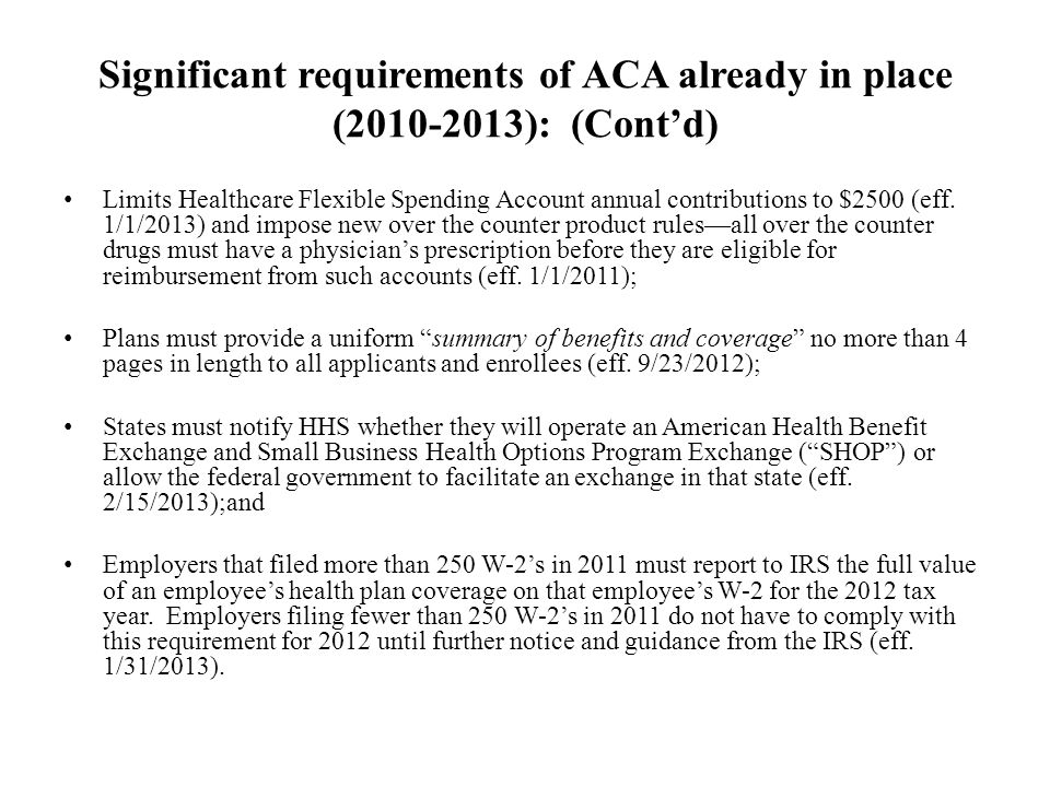 Limits Healthcare Flexible Spending Account annual contributions to $2500 (eff.