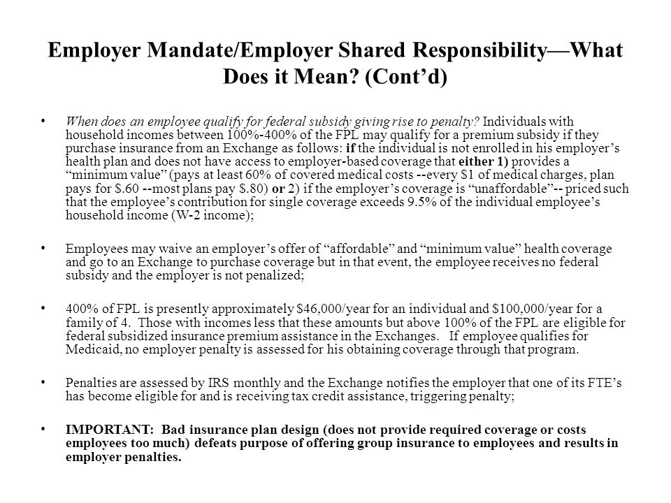 When does an employee qualify for federal subsidy giving rise to penalty.