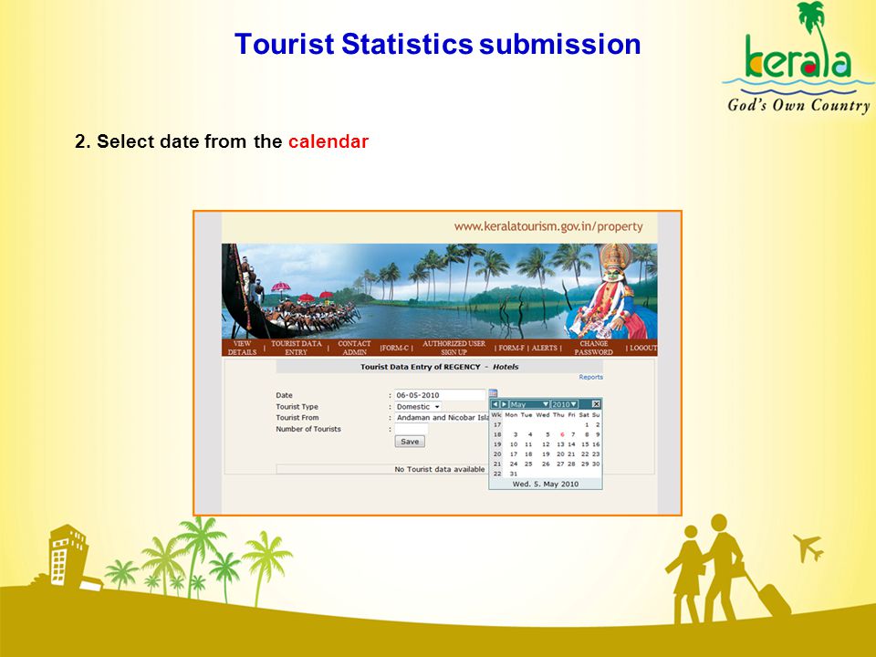 Tourist Statistics submission 2. Select date from the calendar