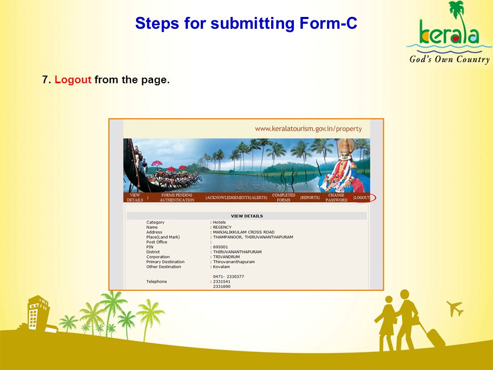 Steps for submitting Form-C 7. Logout from the page.