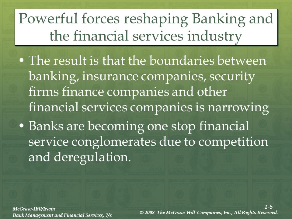 1-5 McGraw-Hill/Irwin Bank Management and Financial Services, 7/e © 2008 The McGraw-Hill Companies, Inc., All Rights Reserved.