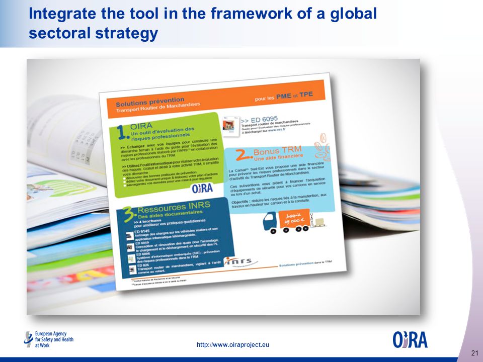 21   Integrate the tool in the framework of a global sectoral strategy