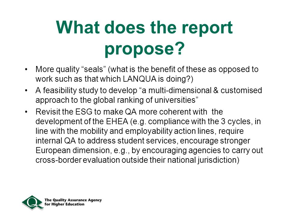 What does the report propose.