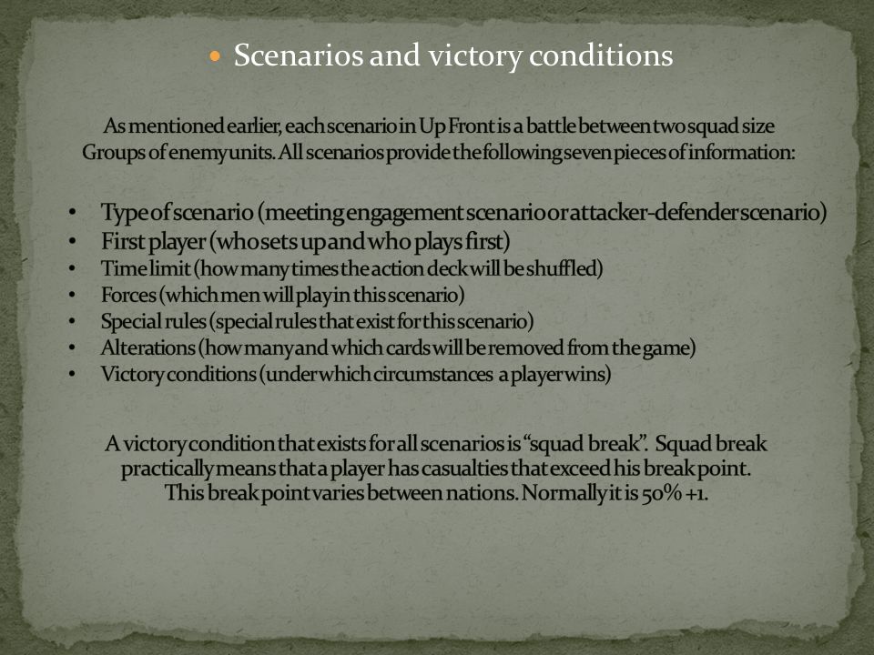 Scenarios and victory conditions