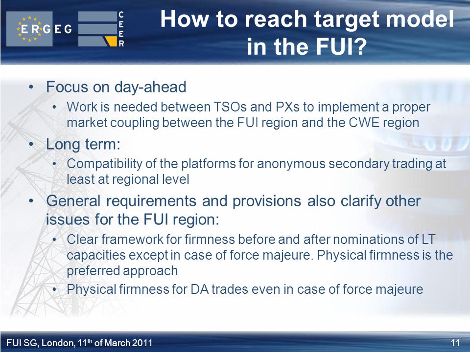 11FUI SG, London, 11 th of March 2011 How to reach target model in the FUI.