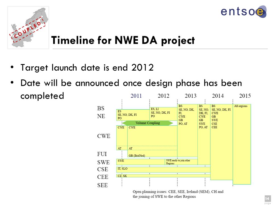 14 page 14 page C O U P L E D Timeline for NWE DA project Target launch date is end 2012 Date will be announced once design phase has been completed