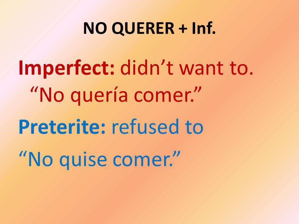 NO QUERER + Inf. Imperfect: didn’t want to.