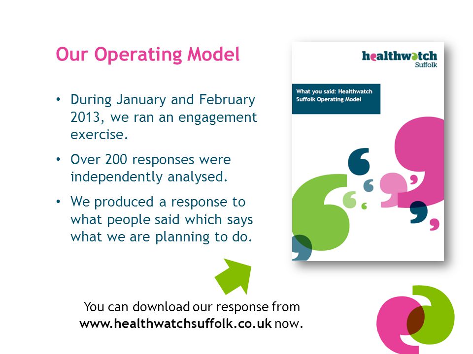 Our Operating Model During January and February 2013, we ran an engagement exercise.