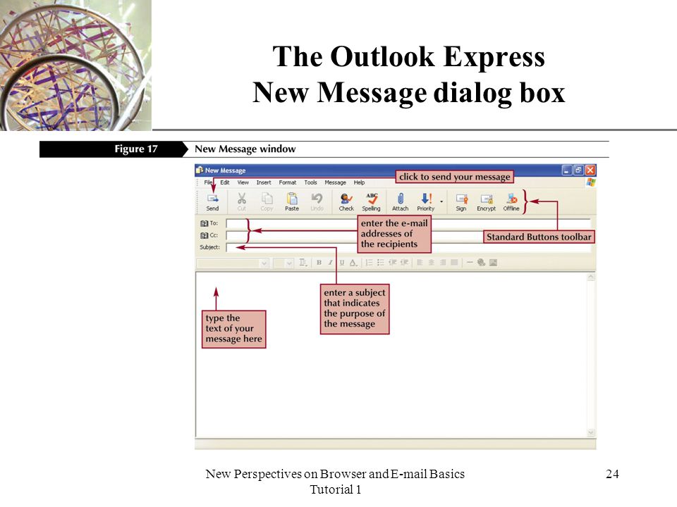 XP New Perspectives on Browser and  Basics Tutorial 1 24 The Outlook Express New Message dialog box