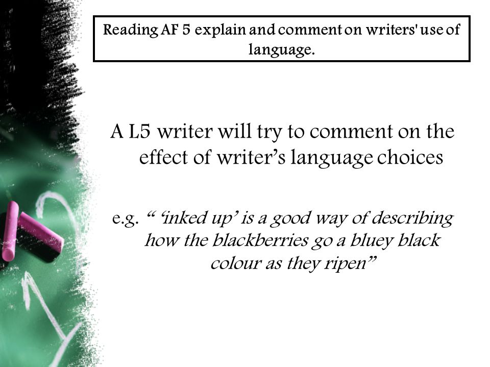 Reading AF 5 explain and comment on writers use of language.
