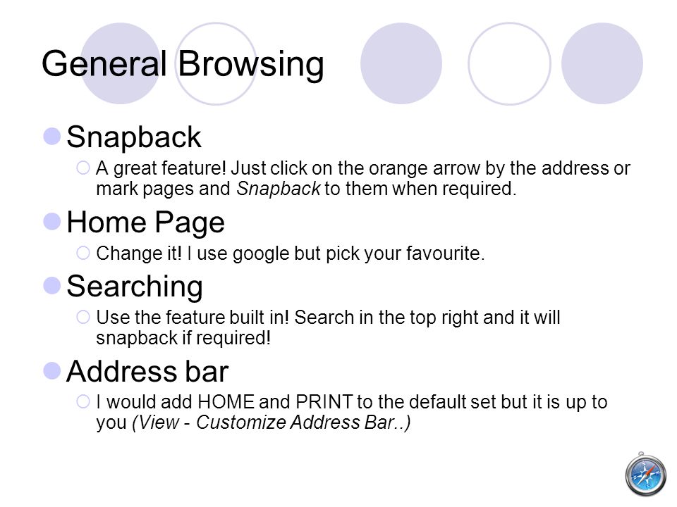 General Browsing Snapback  A great feature.