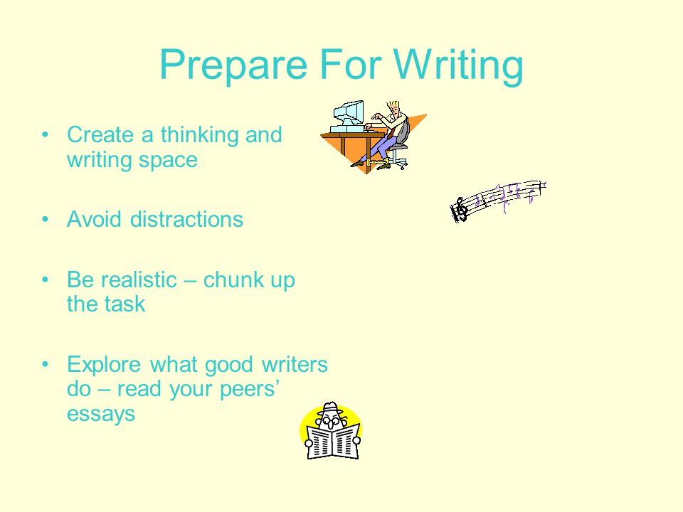 English Composition Essay Examples Writing Create A Thinking And Writing Space Avoid Distractions Be Realistic Chunk Up The Task Explore What Good Writers Do Read Your Peers Essays Thesis For A Persuasive Essay also Buy Custom Essay Papers Writing An Essay The Easy Way Literacy A Tool Not A Task Ppt Classification Essay Thesis