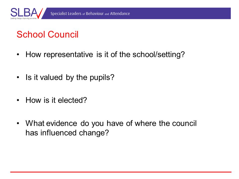 School Council How representative is it of the school/setting.