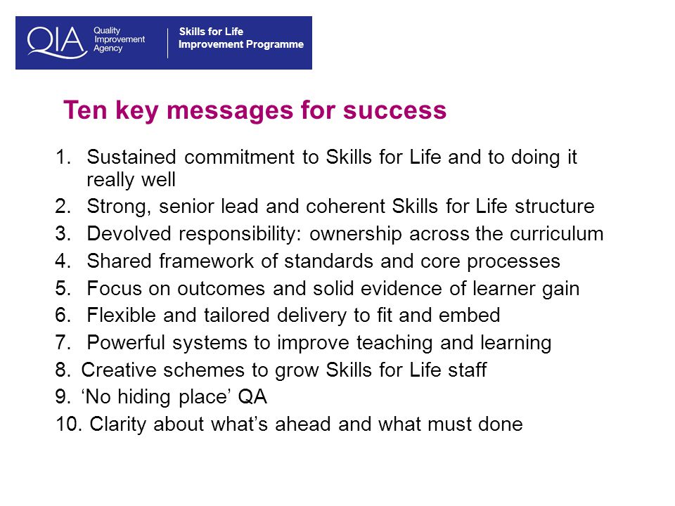Skills for Life Improvement Programme 1.