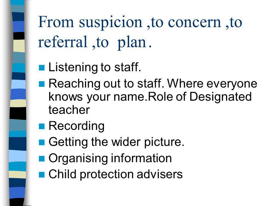 From suspicion,to concern,to referral,to plan. Listening to staff.