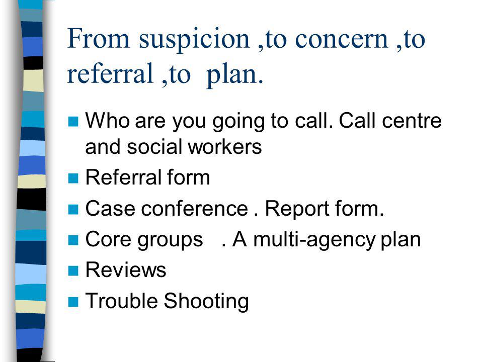 From suspicion,to concern,to referral,to plan. Who are you going to call.