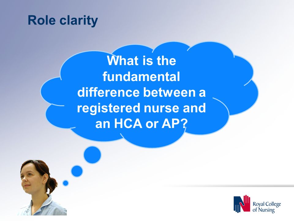 Role clarity What is the fundamental difference between a registered nurse and an HCA or AP