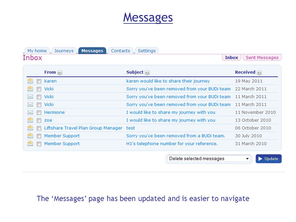 Messages The ‘Messages’ page has been updated and is easier to navigate