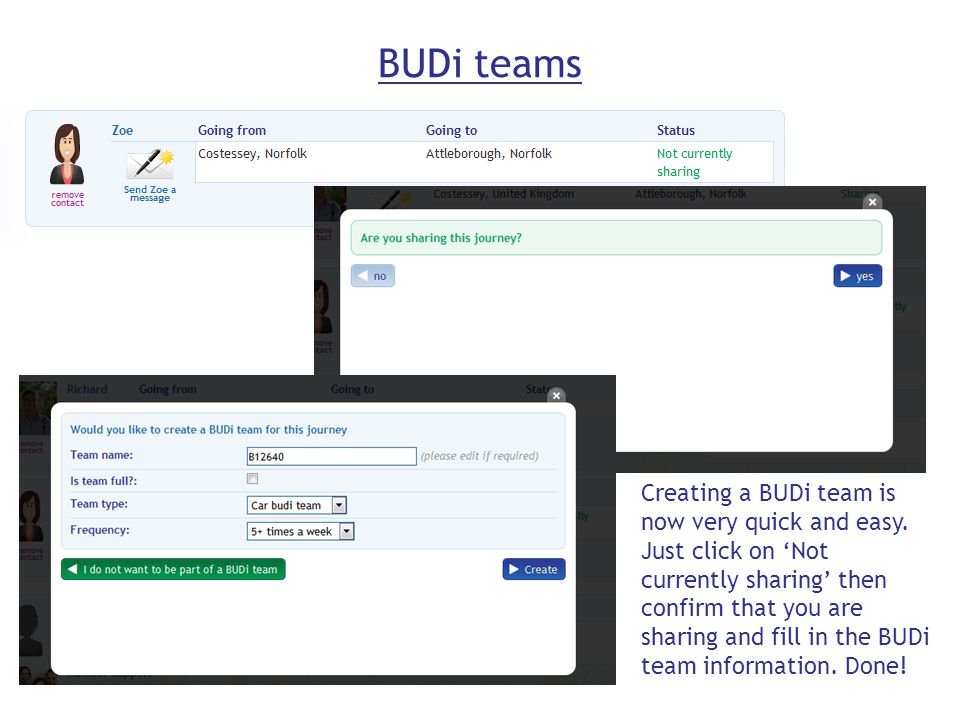 BUDi teams Creating a BUDi team is now very quick and easy.