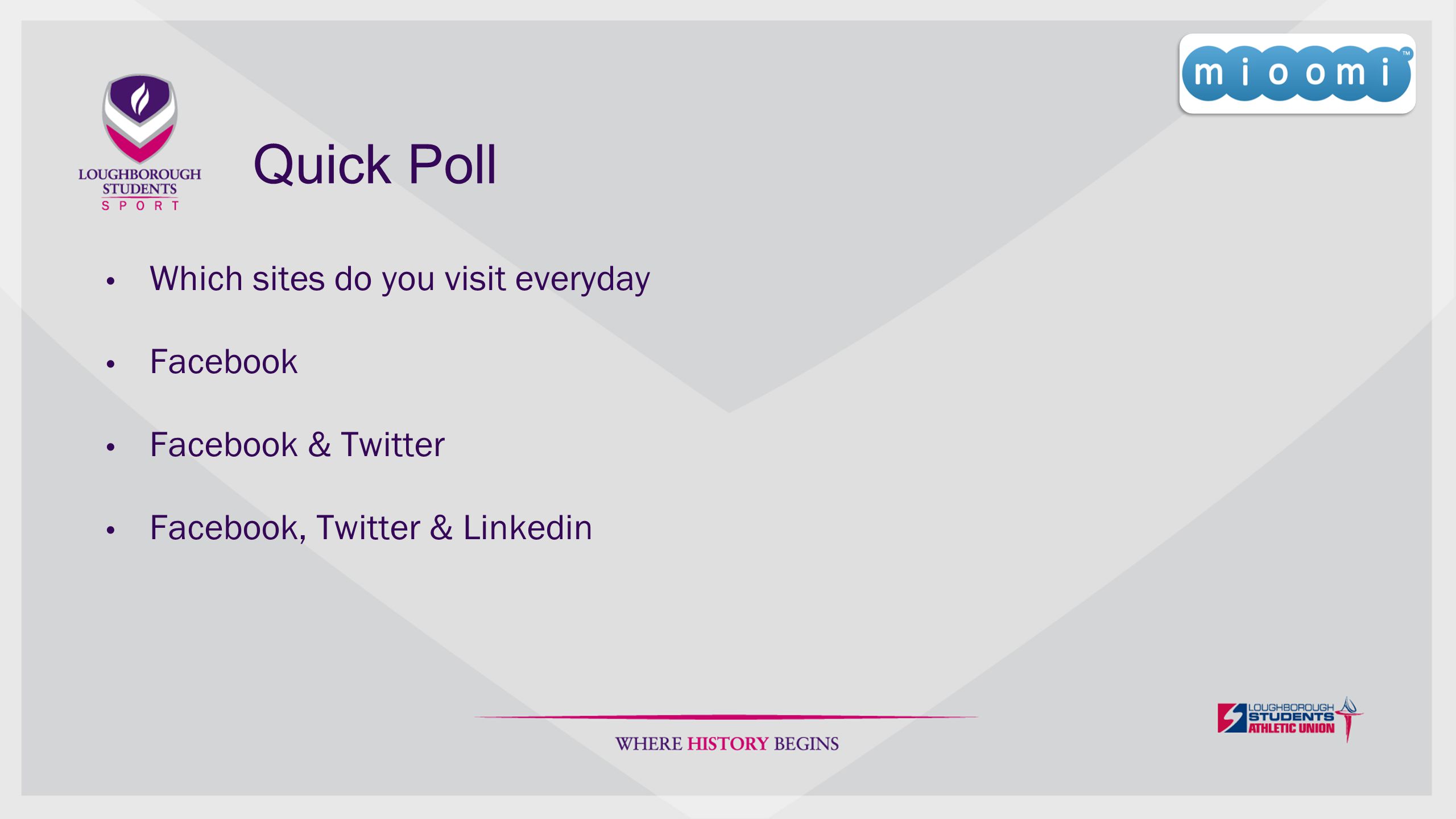 Quick Poll Which sites do you visit everyday Facebook Facebook & Twitter Facebook, Twitter & Linkedin
