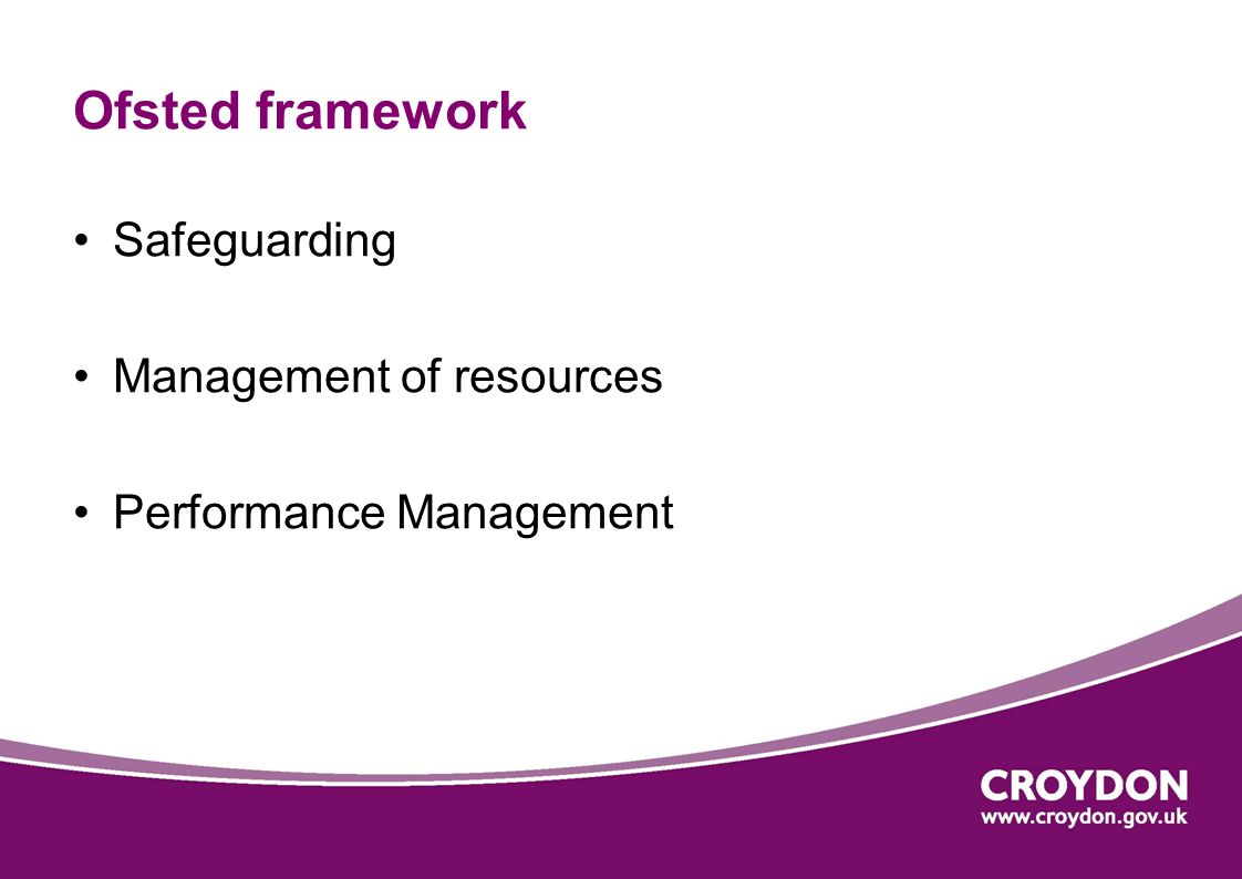 Ofsted framework Safeguarding Management of resources Performance Management