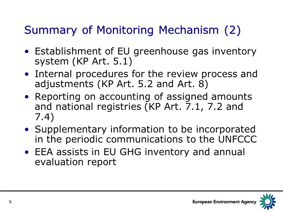 5 Summary of Monitoring Mechanism (2) Establishment of EU greenhouse gas inventory system (KP Art.
