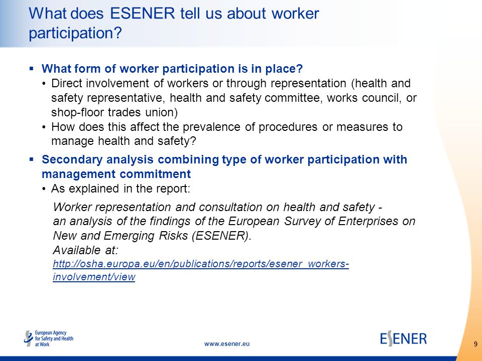 9   What does ESENER tell us about worker participation.