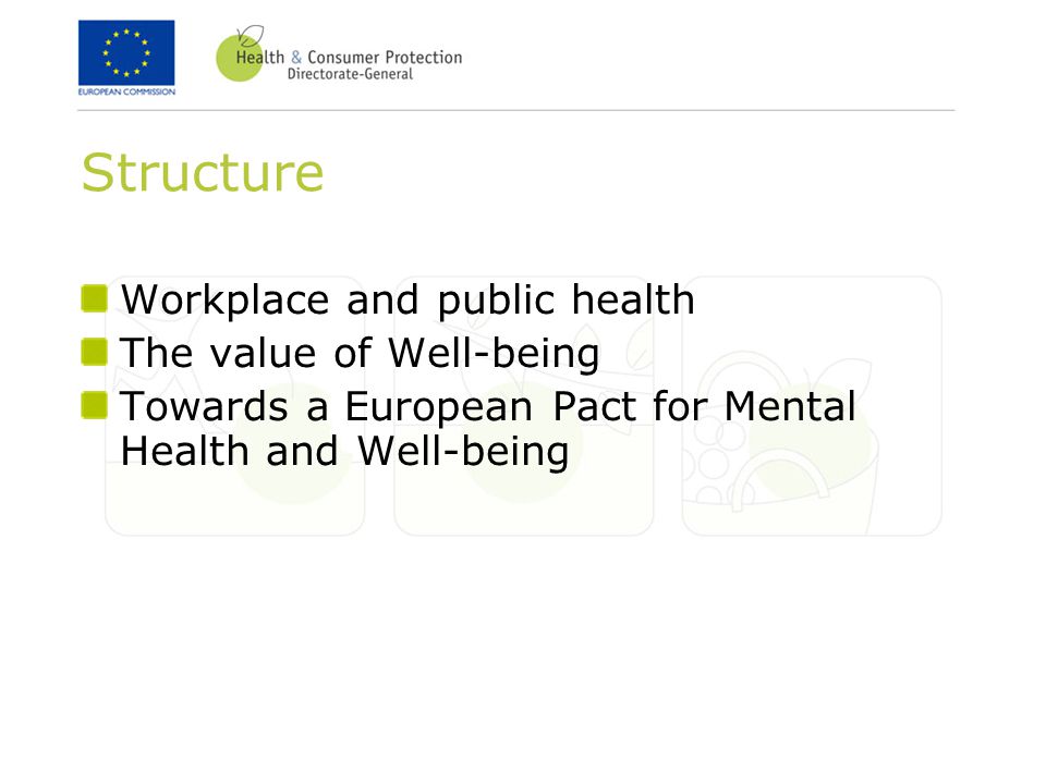 Structure Workplace and public health The value of Well-being Towards a European Pact for Mental Health and Well-being