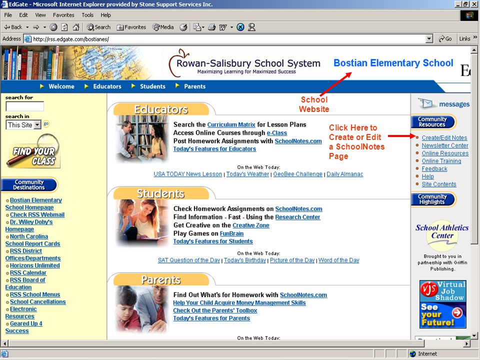 School Website Click Here to Create or Edit a SchoolNotes Page