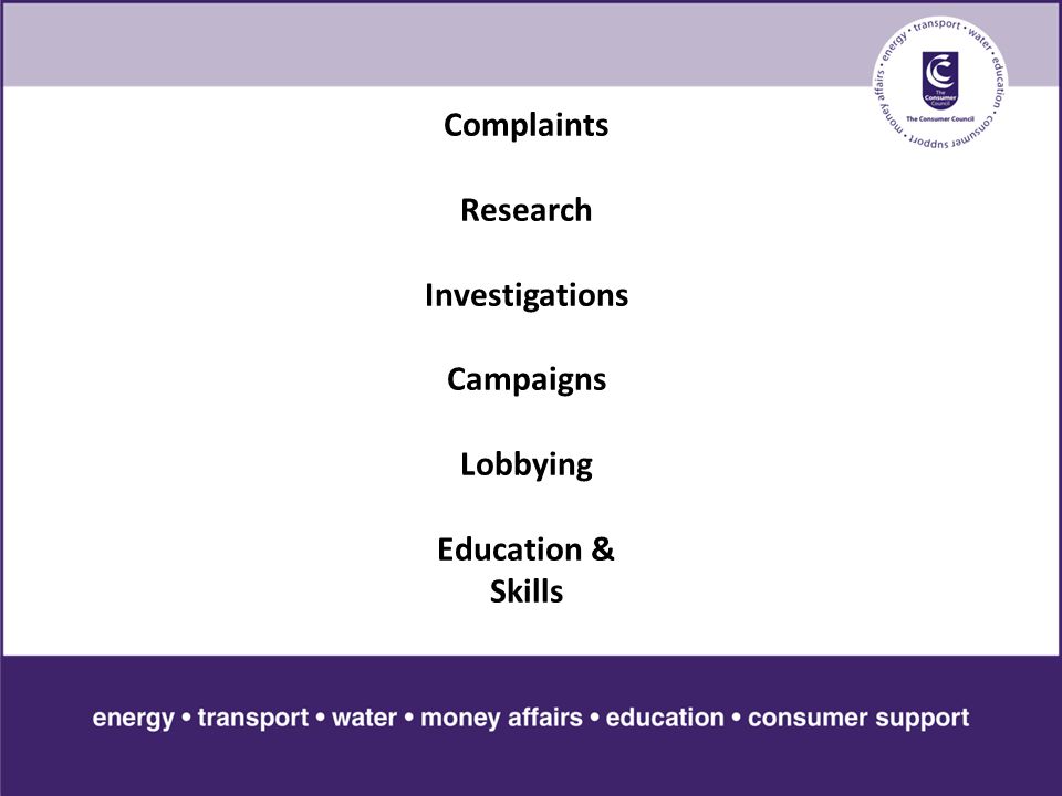Complaints Research Investigations Campaigns Lobbying Education & Skills