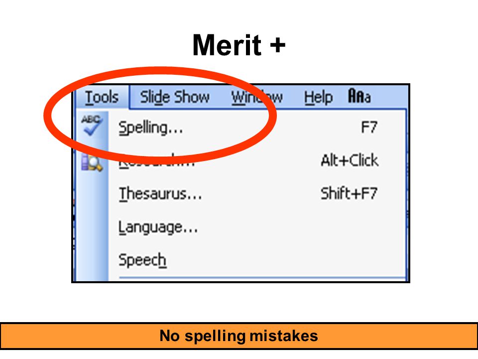 Merit + No spelling mistakes
