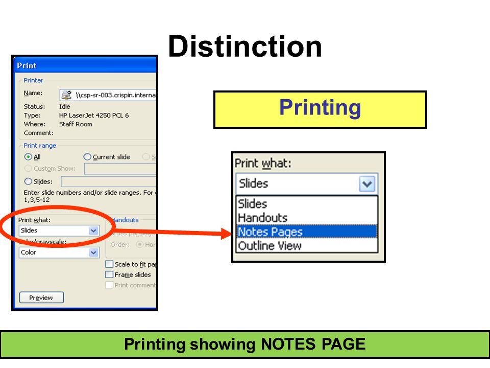 Distinction Printing showing NOTES PAGE Printing