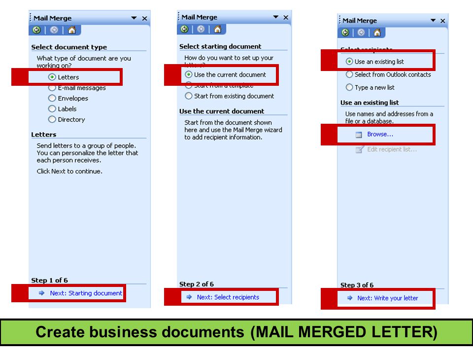 Create business documents (MAIL MERGED LETTER)