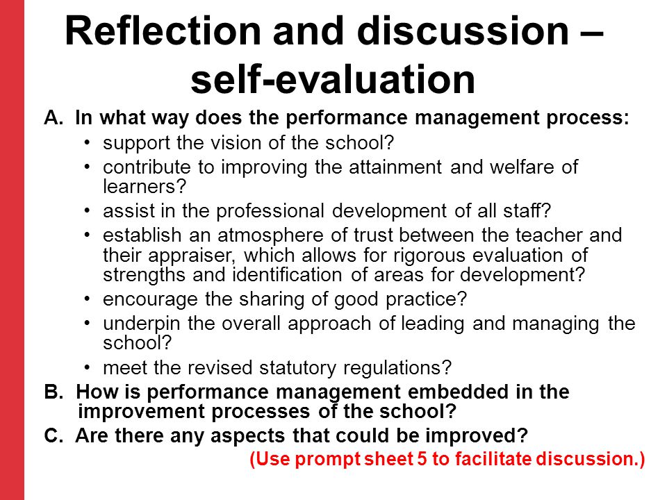 Reflection and discussion – self-evaluation A.