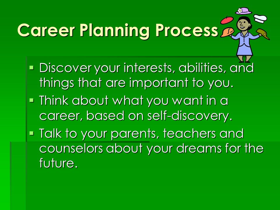 Career Planning Process  Discover your interests, abilities, and things that are important to you.
