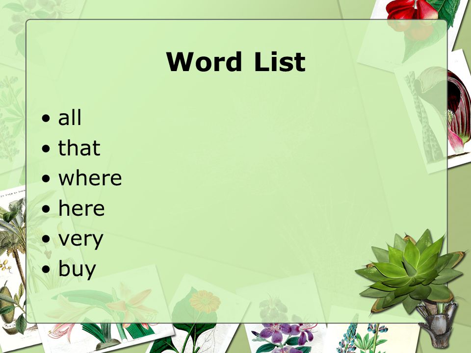 Word List all that where here very buy