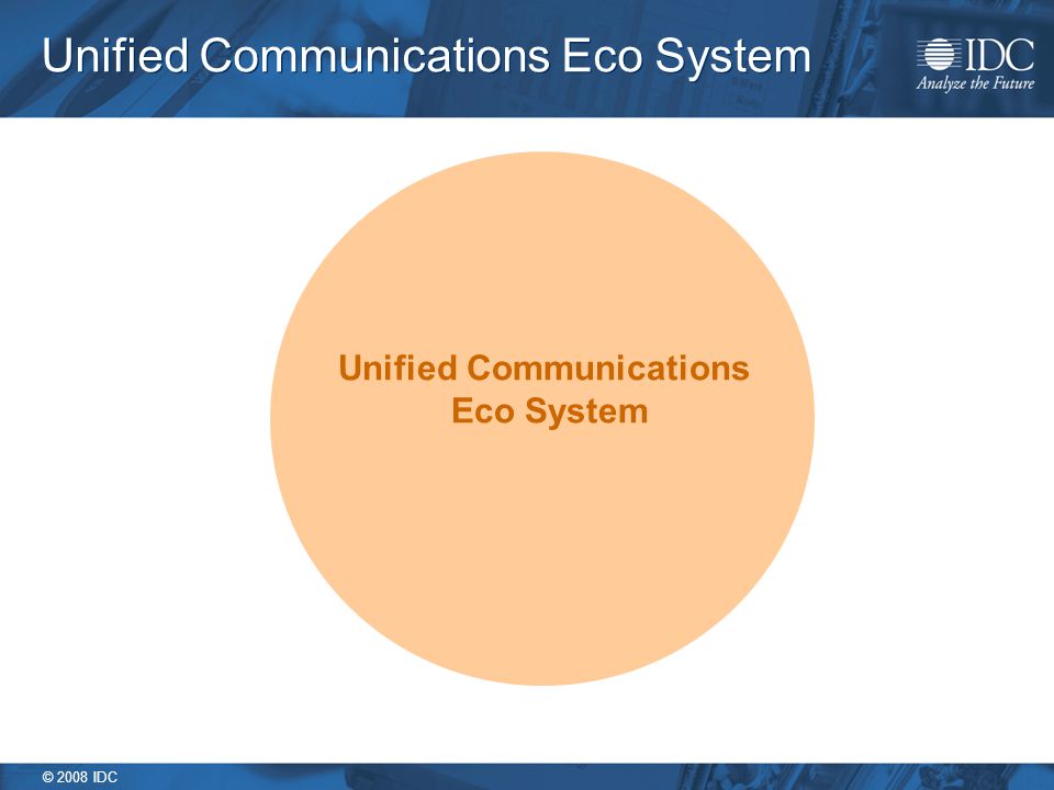 © 2008 IDC Unified Communications Eco System TelecomIT Data & Video Voice Fixed Mobile Office Home Unified Communications Eco System