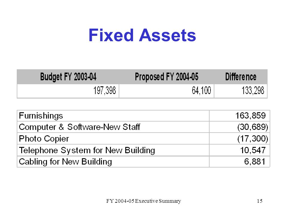 FY Executive Summary15 Fixed Assets