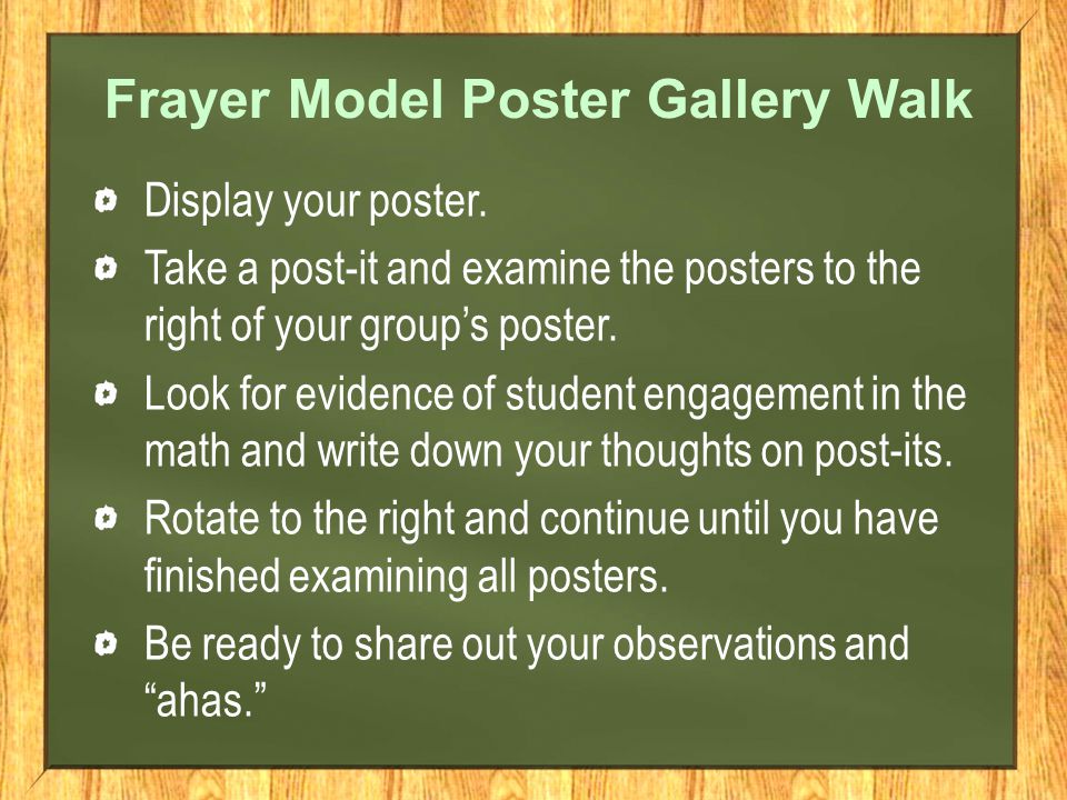 Frayer Model Poster Gallery Walk Display your poster.