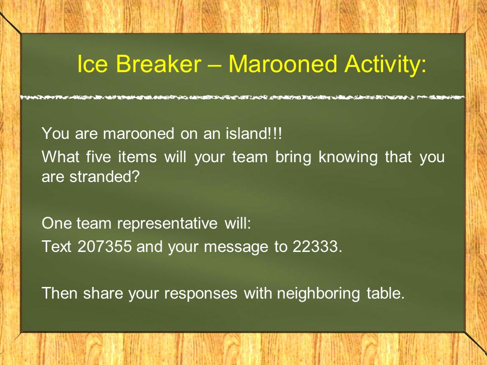 Ice Breaker – Marooned Activity: You are marooned on an island!!.