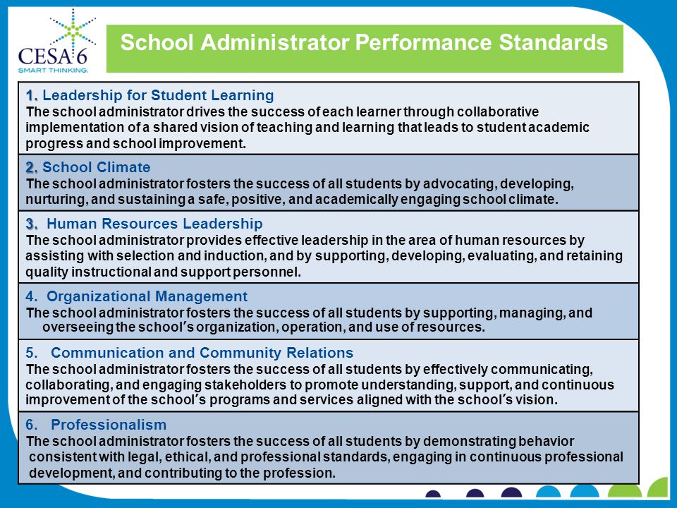 School Administrator Performance Standards 1.
