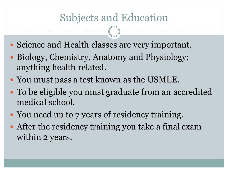 Subjects and Education Science and Health classes are very important.