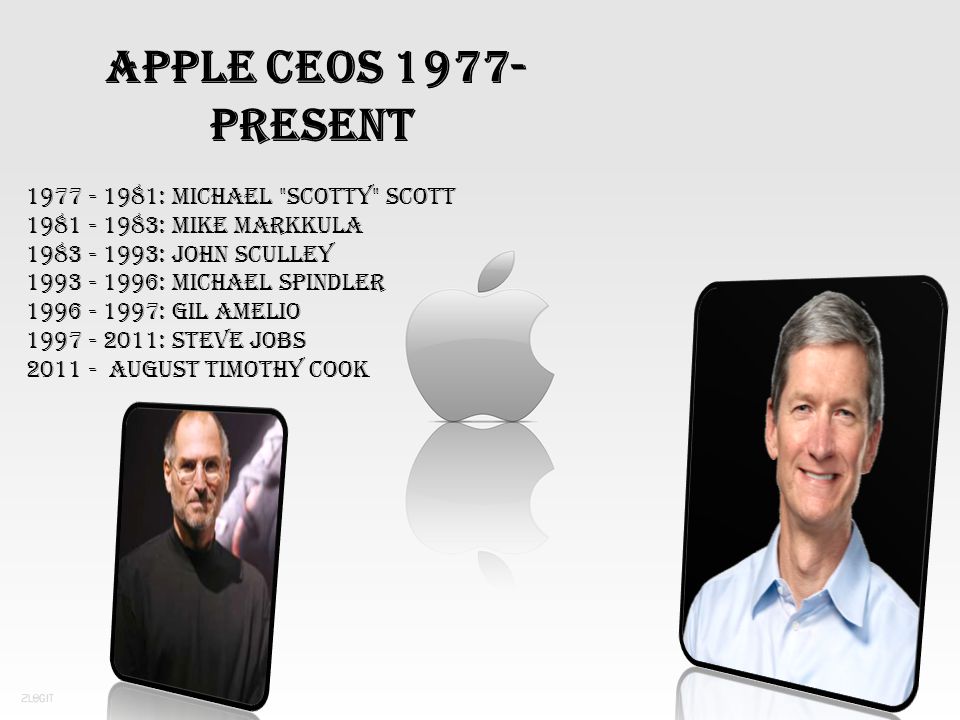Apple CEOs present : Michael Scotty Scott : Mike Markkula : John Sculley : Michael Spindler : Gil Amelio : Steve Jobs august Timothy Cook