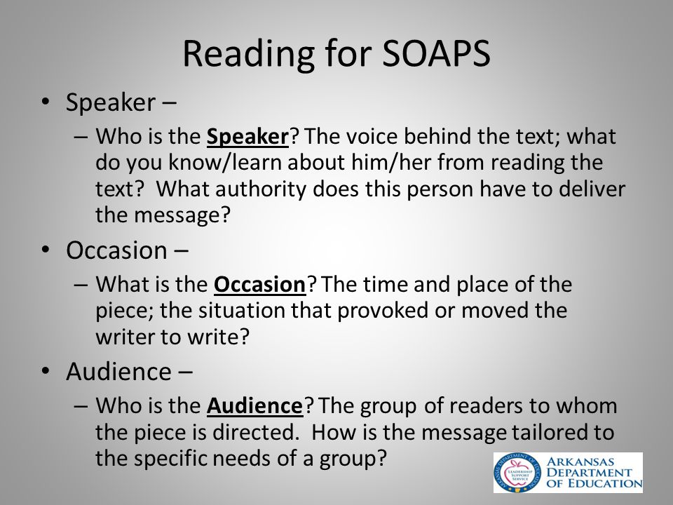 Reading for SOAPS Speaker – – Who is the Speaker.
