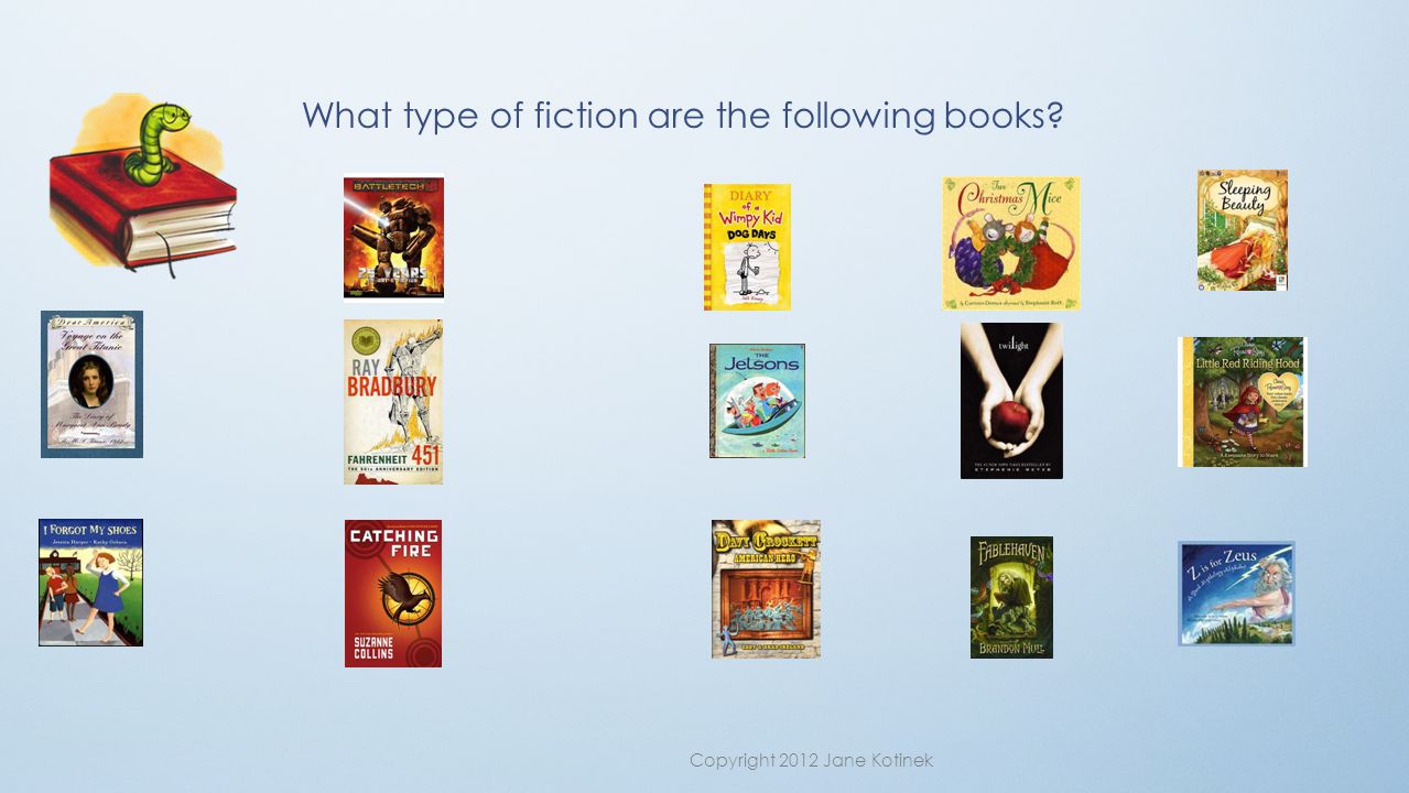 What type of fiction are the following books Copyright 2012 Jane Kotinek
