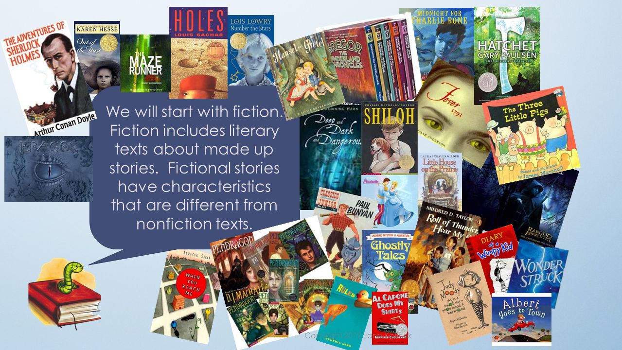 We will start with fiction. Fiction includes literary texts about made up stories.
