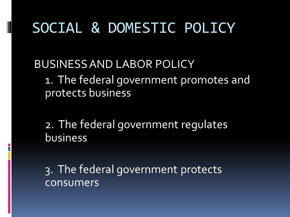 SOCIAL & DOMESTIC POLICY BUSINESS AND LABOR POLICY 1.